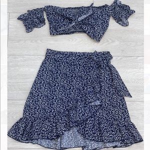 Blue floral skirt set